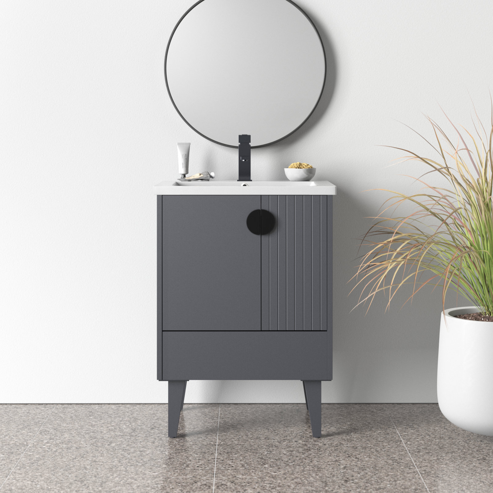 Saimah 24'' Single Bathroom Vanity, Black, Rock Gray
