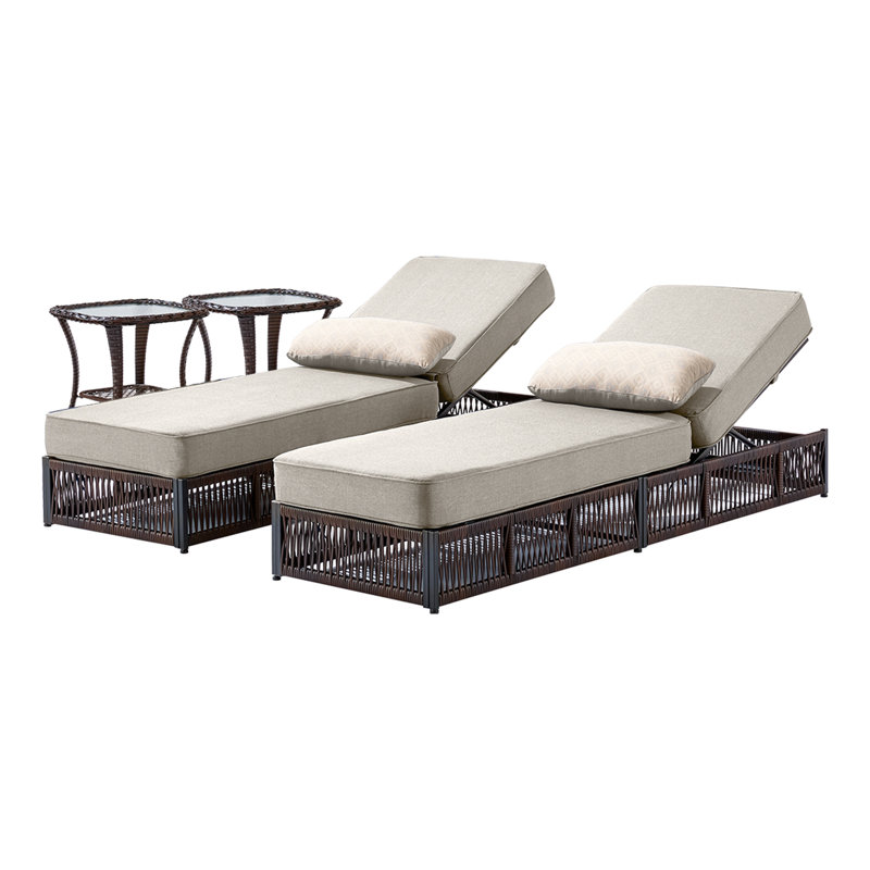 Ensemble de chaises longues d'extérieur 4 pièces Mirari, 2 fauteuils inclinables en osier toutes saisons et 2 tables d'appoint
