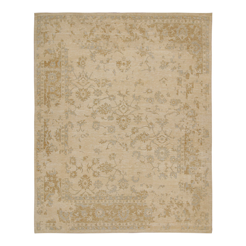 Hand Knotted Silk Area Rug in Brown