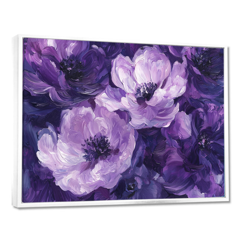 Pivoines mauves, danse de l'élégance I - pivoines, art mural, H 24 po x l 32 po, Cadre flottant blanc