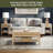 Rattan Drawer Nightstand End Table Set of 2  with Built-in Charging Station and LED light for Bedroom Living Room 