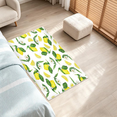 Clear Machine Washable,Seamless with Yellow Fresh Lemon Indoor Area Rug