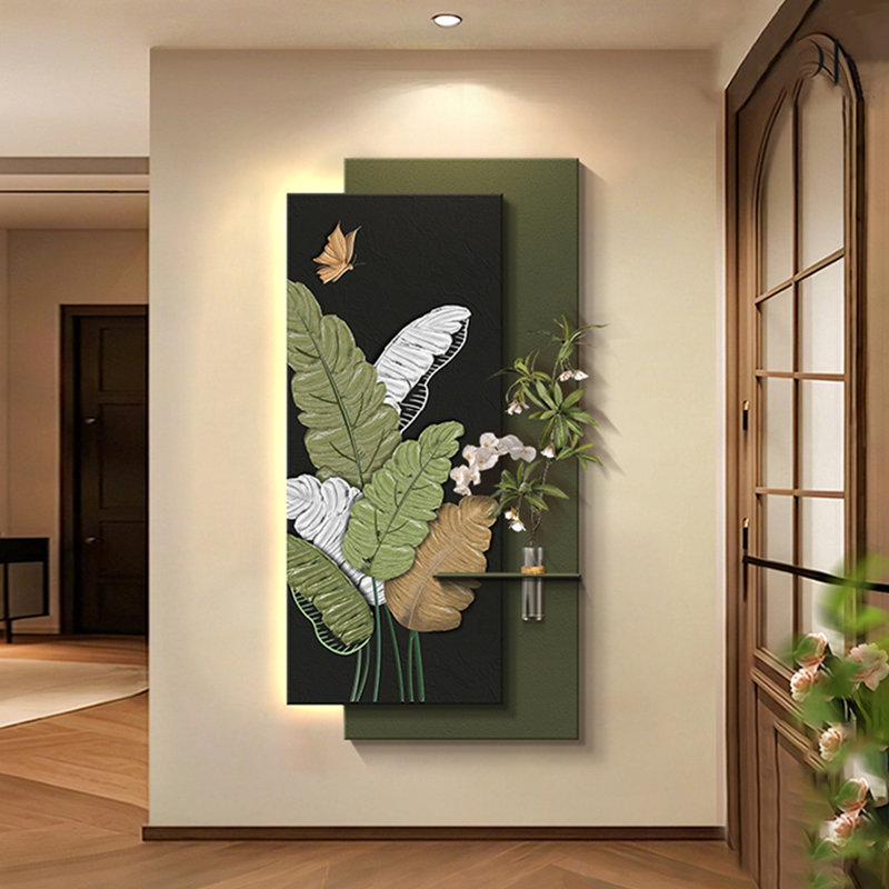 Art mural rectangulaire en bois manufacturé, H 31,5 po x l 15,75 po, Black/Green