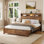 Base de lit en bois pour grand lit avec tête de lit avec rangement, base de lit plateforme avec lumières DEL et station de charge, brun