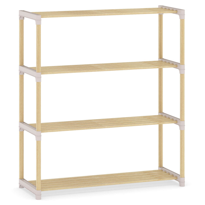 Étagère à chaussures à 4 niveaux en bois massif avec tablettes à lattes ouvertes pour vestibule et garde-robe