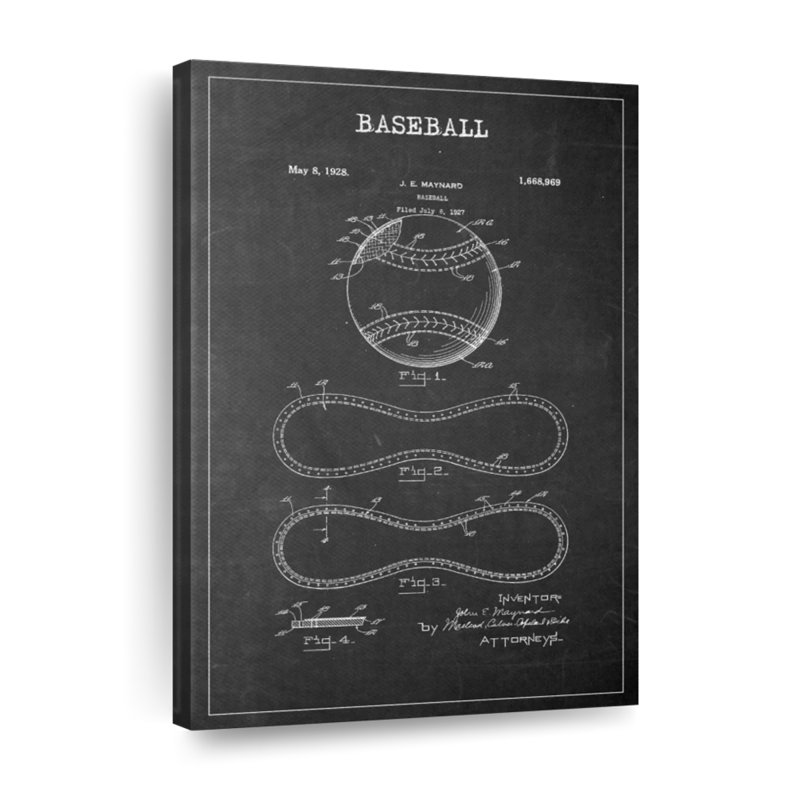 Baseball BW, brevet sur toile, H 8 po x l 12 po x P 1 po