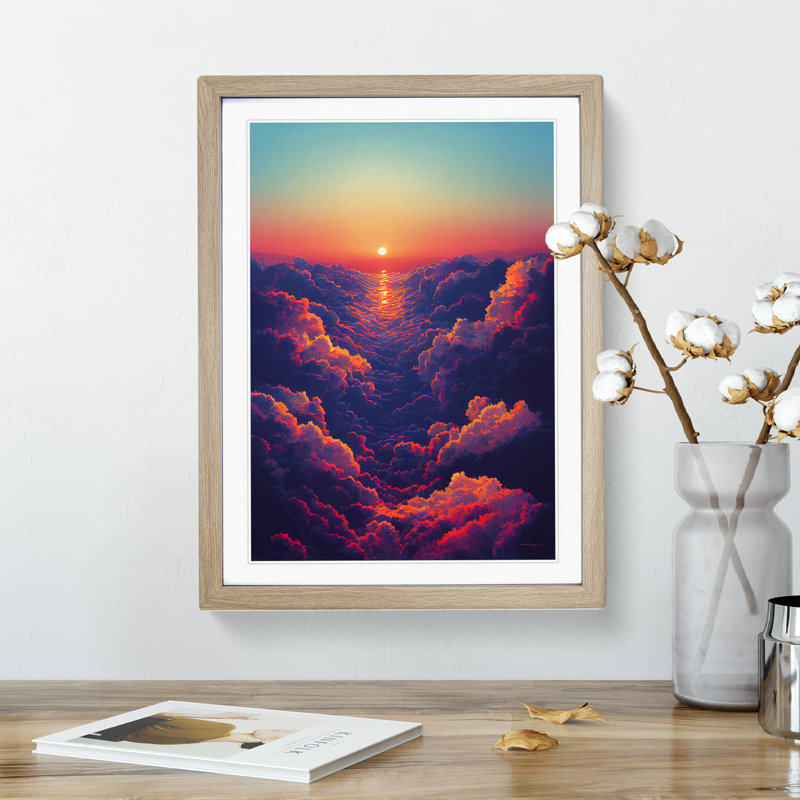 Cloudy Sunset No.4 1 Piece Single Picture Frame Wall Art, 34cm H x 25cm W x 2cm D, Oak