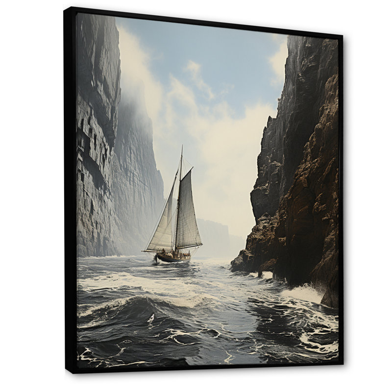 Kohki Coastal Ocean Cliff III, reproduction d'art sur toile, Cadre flottant noir, H 32 po x l 16 po x P 1 po
