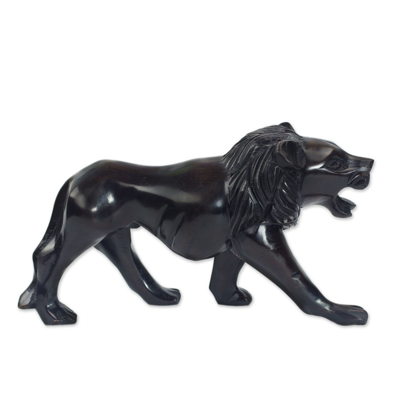 Lion Prowl Ebony Wood Sculpture