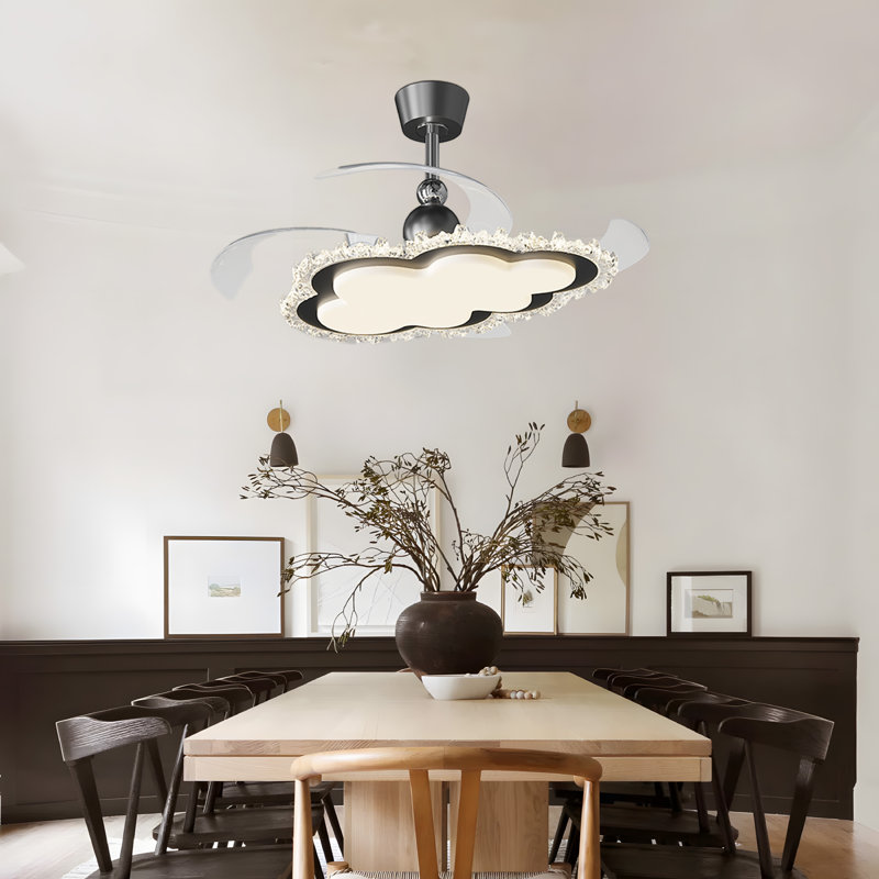 Hidden Blade Flush Mount Ceiling Fan With Light, 42" Led, Remote Control, Dimmable, Reversible, Indoor
