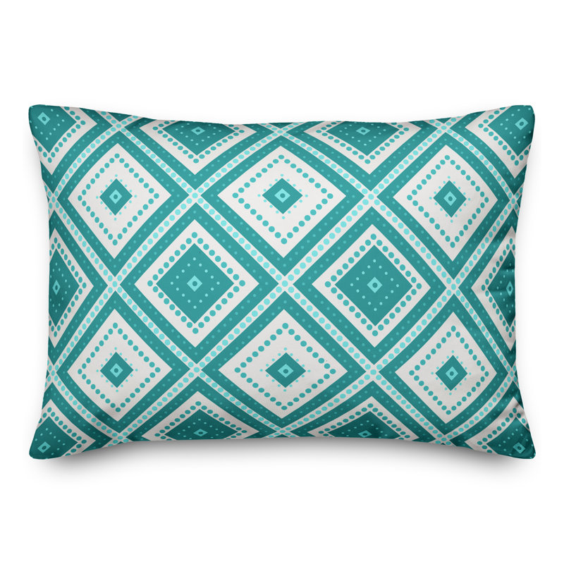  Coussin lombaire intérieur / extérieur Geo, Crème / vert océan, Polyester / Bourre en polyester