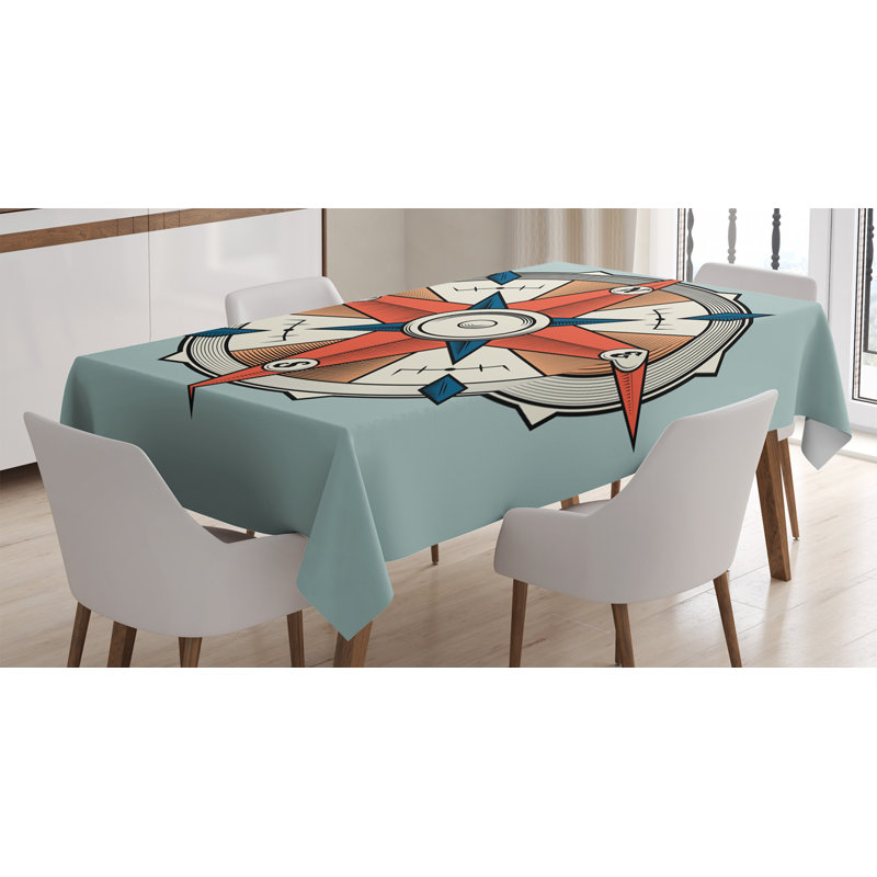 Nappe ambesonne compass, boussole des flèches cartographiques de chemin de table, chemin de table rectangulaire pour table de salle à manger décoration, 52 po x 70 po, turquoise orange pâle