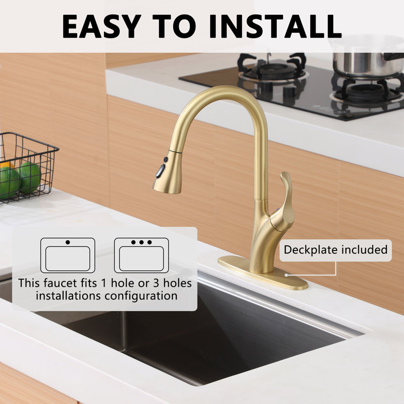Boyel Living Pull Down Spray Kitchen Faucet, Brushed Gold