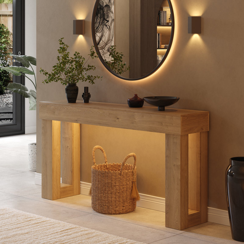 63" Narrow Hallway Accent Table With Wood-Look Finish, Oak Wood