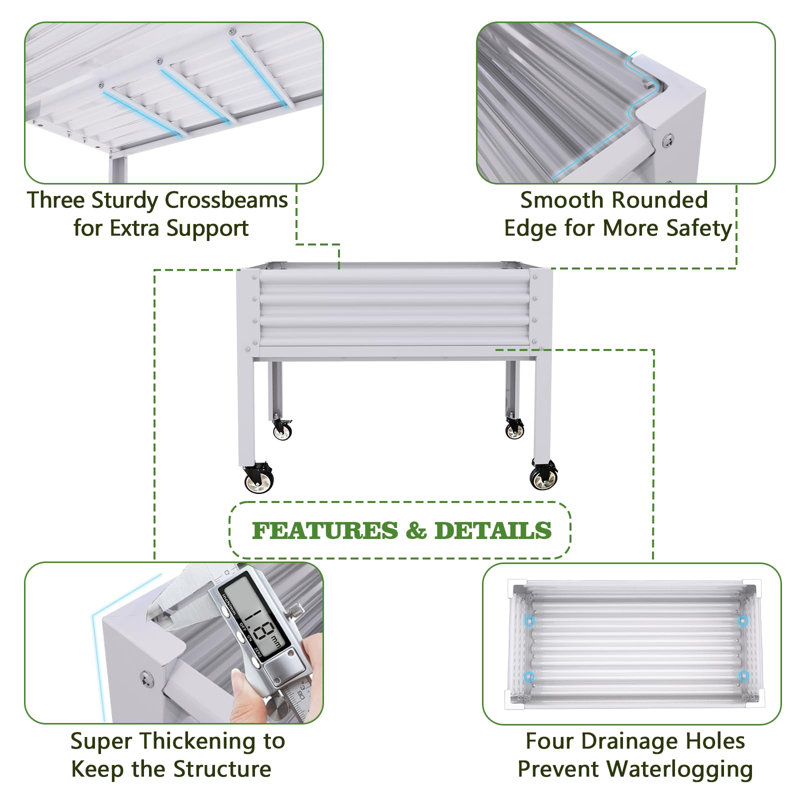 White Metal Rectangular Raised Garden Bed Elevated Planter Box With Legs For Planting Vegetables (48 In. L X 24 In. W X 35 In. H)