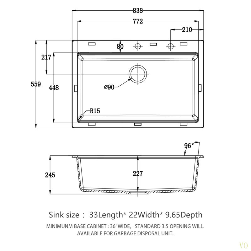 Quartz Kitchen Sink - 33X22"  Granite Composite Workstation Drop-In Kitchen Sink, Gunmetal Black
