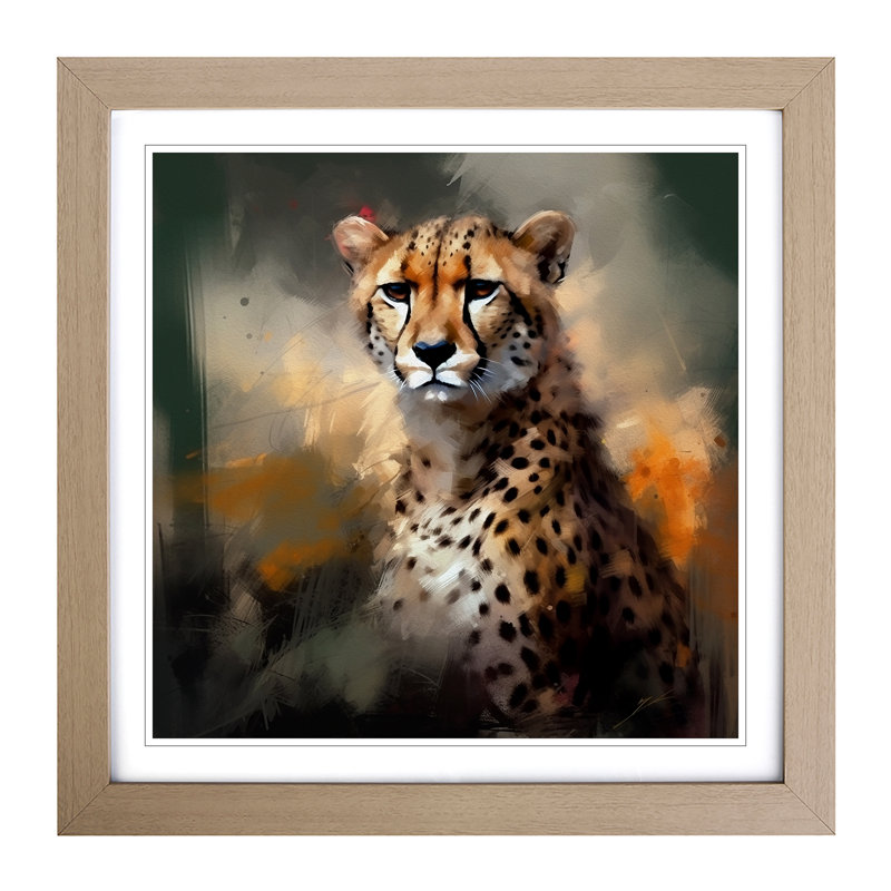 Cheetah Gestural Art - Framed Print, Oak
