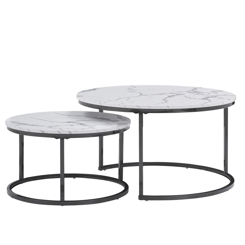 Frame Coffee Table, Bright Black, White Marble, Marble