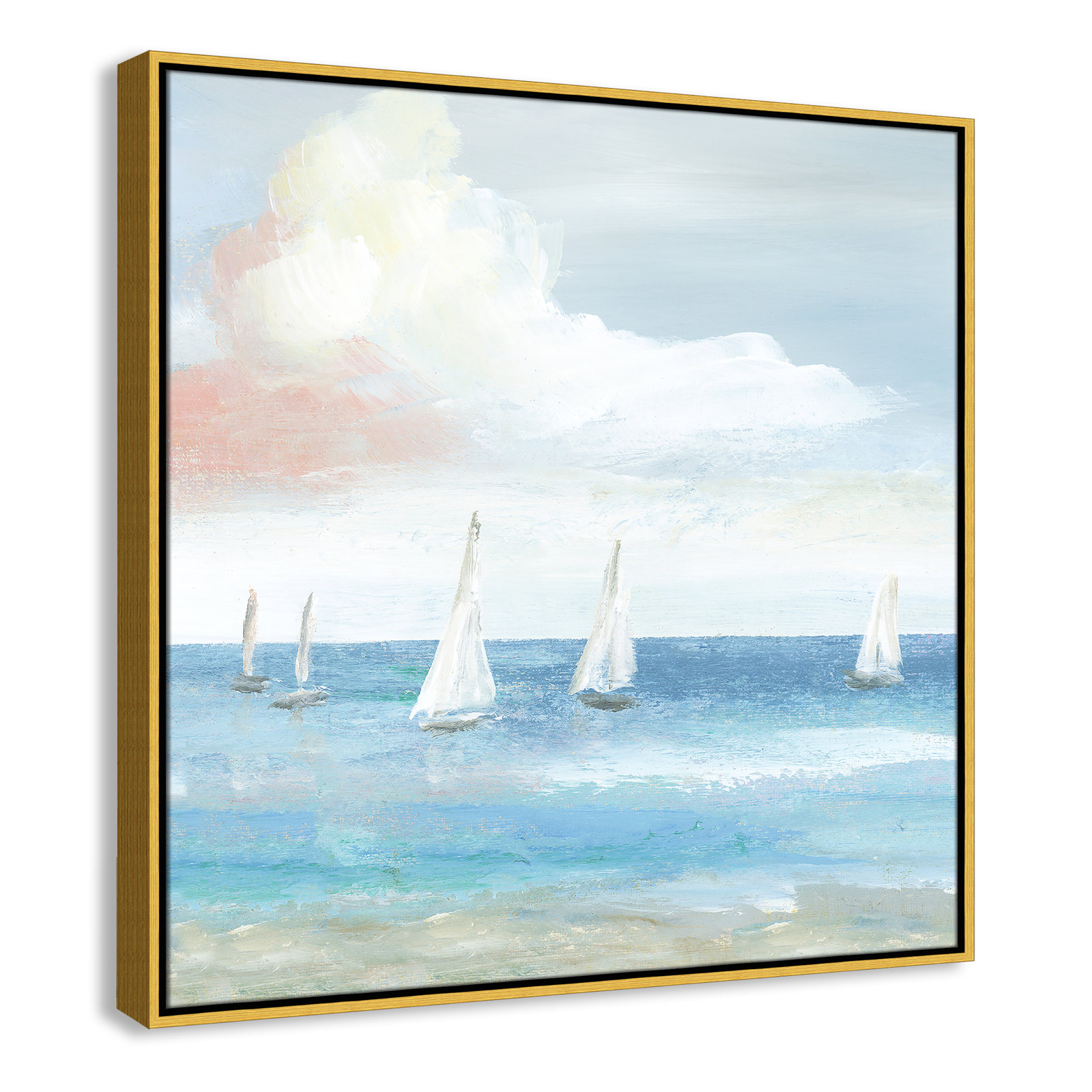 Ibis "Beach Sail Bliss" Print by Nan, 31.5" H x 31.5" W x 2" D, Gold