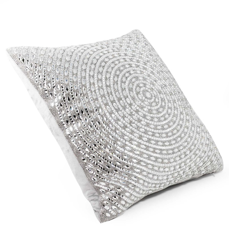 Gatsby Pillow, Luxe Glass Rhinestones on Velvet with Feather Insert, Silver