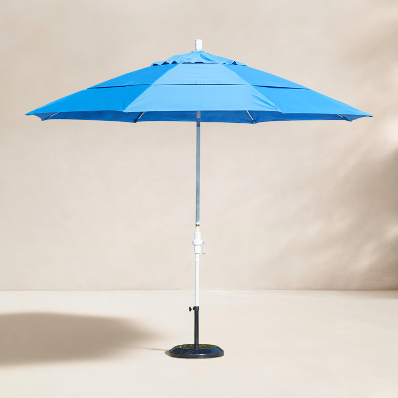 Parasol de marché 11 pi Brent, Sunbrella® bord de mer Séville rayé, H 102 po x l 132 po x P 132 po, Blanc mat