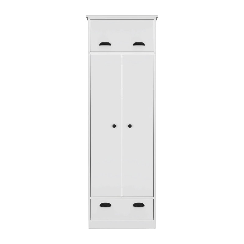 Armoire avec 1 tiroir et 1 tiroir à charnières avec poignées, Blanc