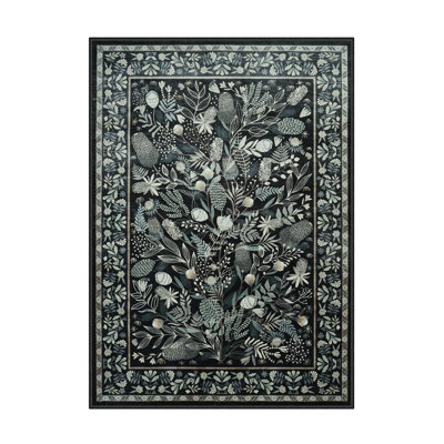 Kaldi Washable Rugs for Living Room Botanical Print Area Rug Non Slip Stain Resistant Dining Room Mat