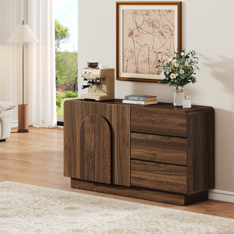 55" Sideboard With Adjustable Shelf & 3 Drawers, Walnut