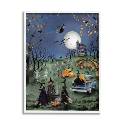 Autumnal Witches Scene White Framed Giclee Art by Heatherlee Chan