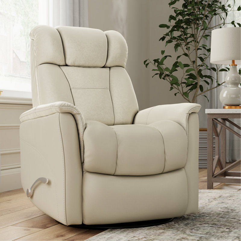 Swivel Glider Recliner With Manual Adjustable Headrest & Footrest In Faux Leather Bentley Oyster, Cream