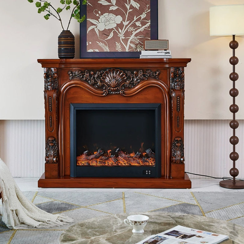 Brown Manufactured Wood Electric Fireplace, Brown