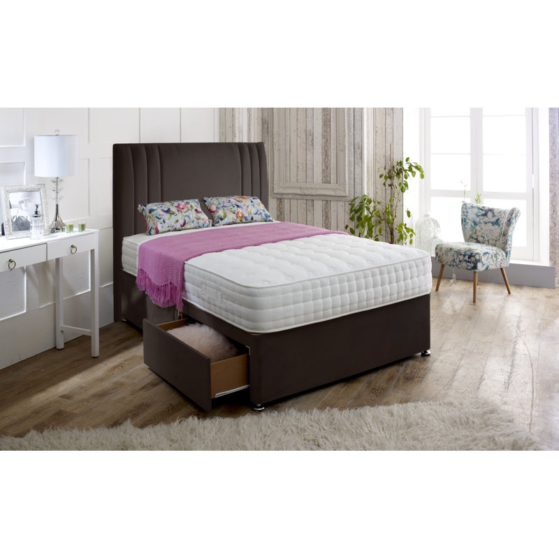 Jacklyn Upholstered Divan Bed, Double (4'6), Brown, 2 Drawers (Foot End)
