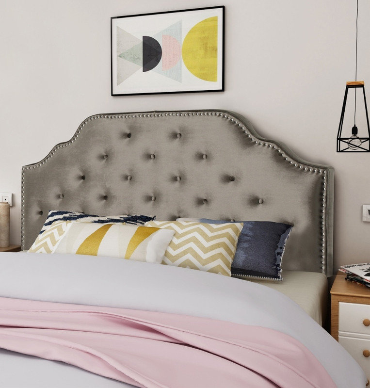 Queen Size Tufted Upholstered Headboard - Solid Wood Frame with Durable Metal Legs, Adjustable Height & Nailhead Trim, Modern Button Tufted Fabric Headboard