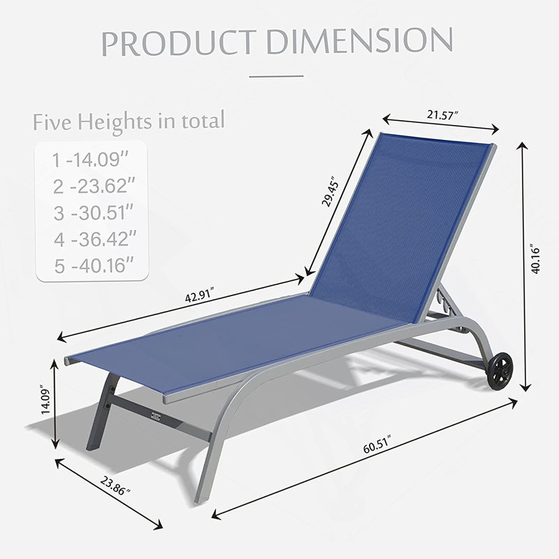 Ensemble de 2 chaises longues pour l'extérieur, dossier réglable, roues, confortable et durable pour le patio, la plage, la cour, la terrasse, le bord de la piscine
