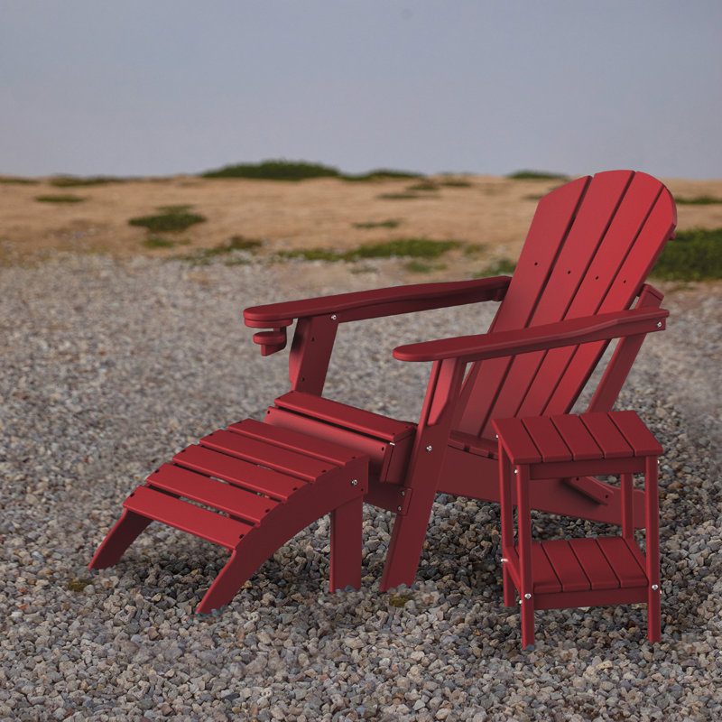 Folding Adirondack Ottoman, HDPE Weather Resistant Adirondack Chair Footrest, Red