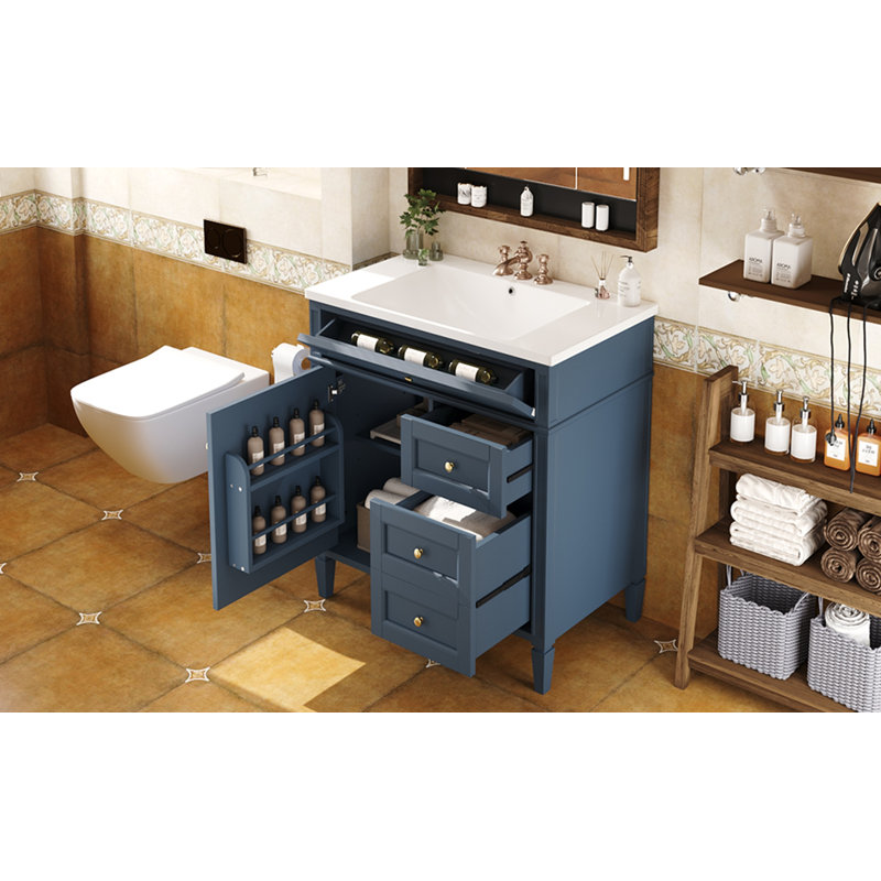 Ensemble de meuble-lavabo simple sans lavabo Stilijana, Bleu