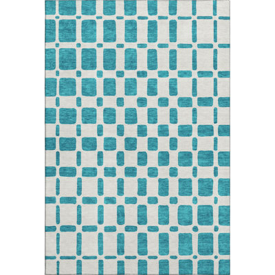 Premium Machine Washable Prisco Teal Rug