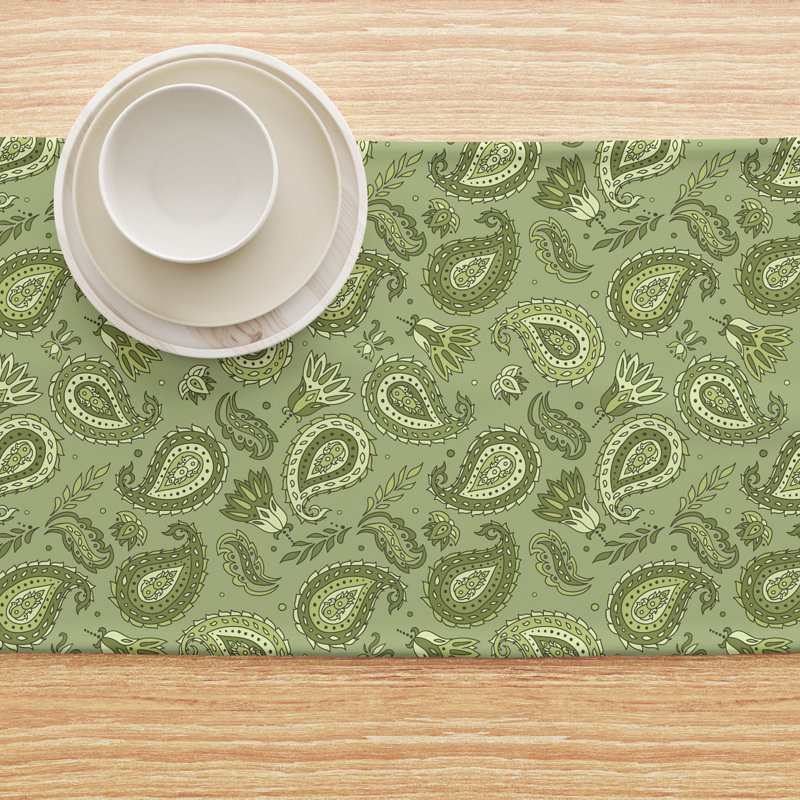 Rectangular Paisley Cotton Twill Table Runner, 72" L x 16" W