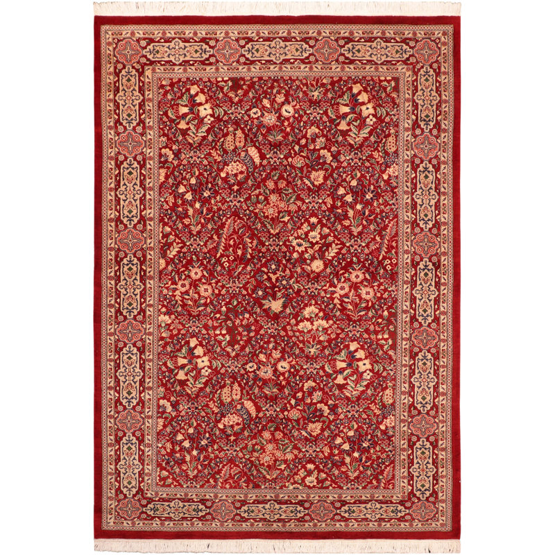 Tapis oriental rouge / brun en laine noué à la main 6 pi 1 po x 9 pi 2 po Bahiya