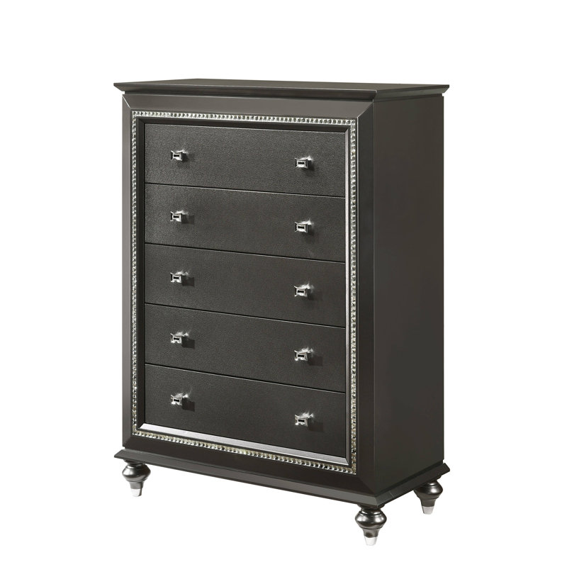 Woodlynne 5-Drawer Rectangular Chest, Metallic Gray