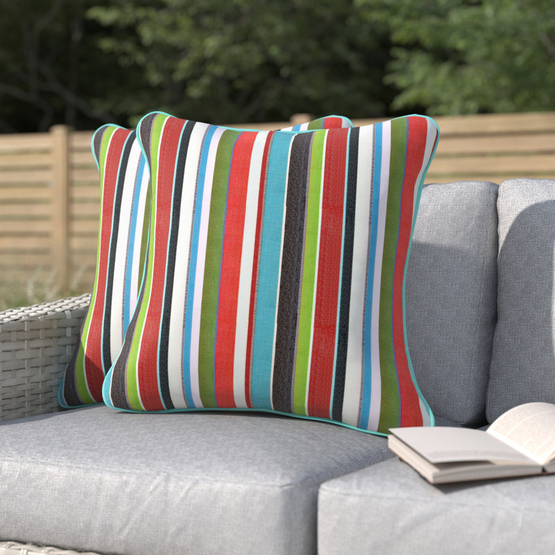 Kerrey Outdoor Pillow Cover & Insert, 18" x 22", Carousel Confetti Stripe Sunbrella®