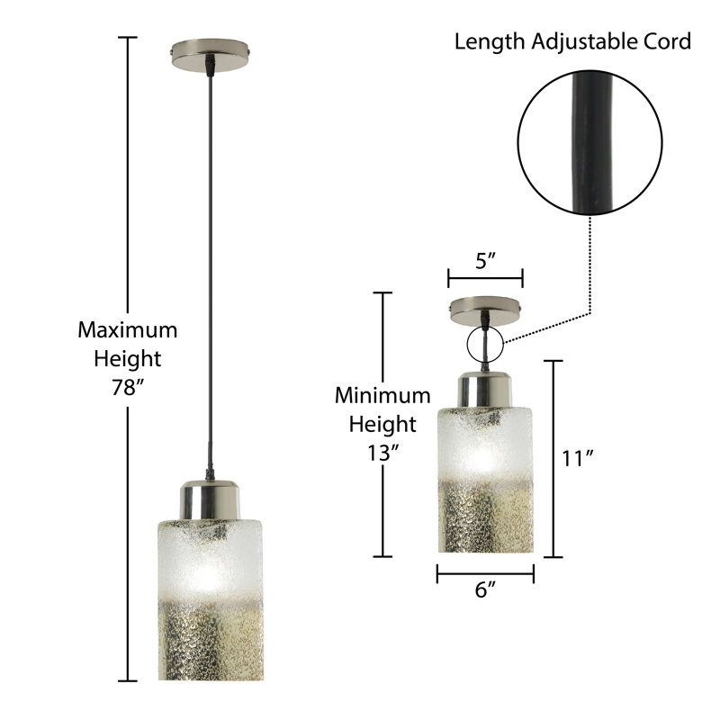 6"W Rayvon 1 - Light Ombre Glass Jar Pendant with Polished Metal Fitting, Silver