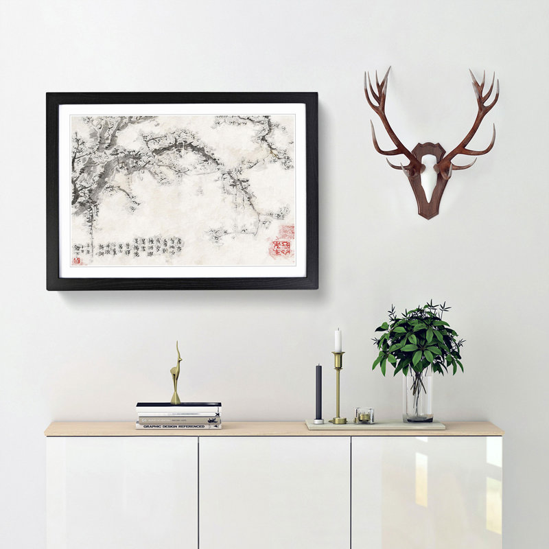 Plum Blossoms Vol.6 by Jin Nong - Picture Frame Painting Print, 36cm H x 48cm W x 2cm D, Black Framed
