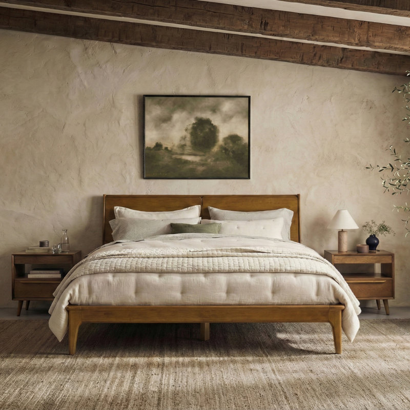 Johannes Mid-Century Modern Platform Bed With Storage Headboard And USB Ports, King
