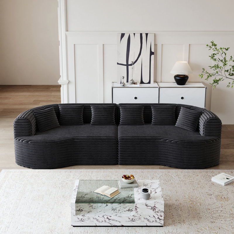 Canapé modulaire Boneless, Velours côtelé noir
