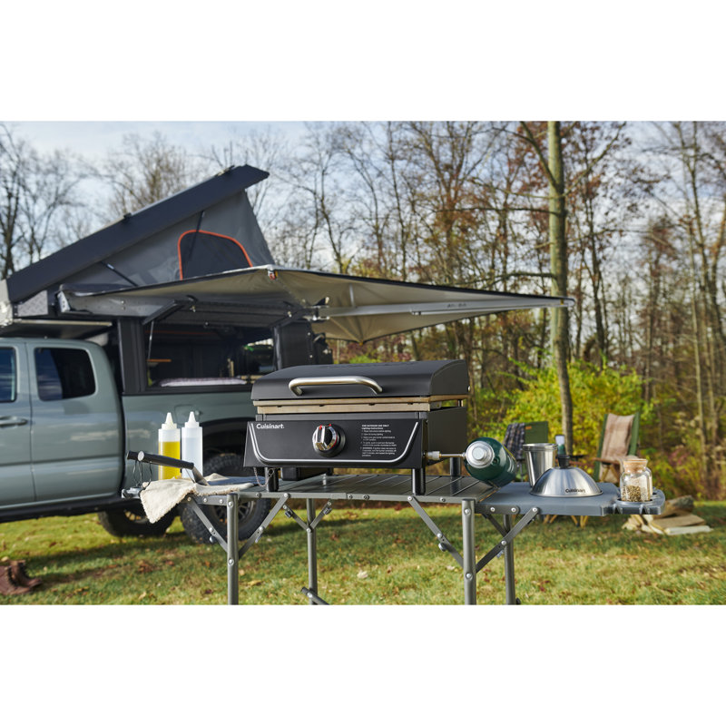 Cuisinart 17” Tabletop Gas Griddle with Hood, Easy Assembly Compact Outdoor Flat-Top Grill with Grease Cup, 255 Sq. In Cooking Space Perfect for Camping, Tailgates & BBQs