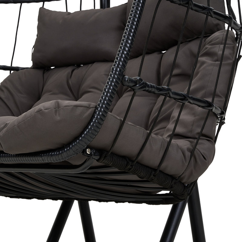 2-Seater Swing Hanging Egg Chair with Metal Stand, Black, 129cm 61cm