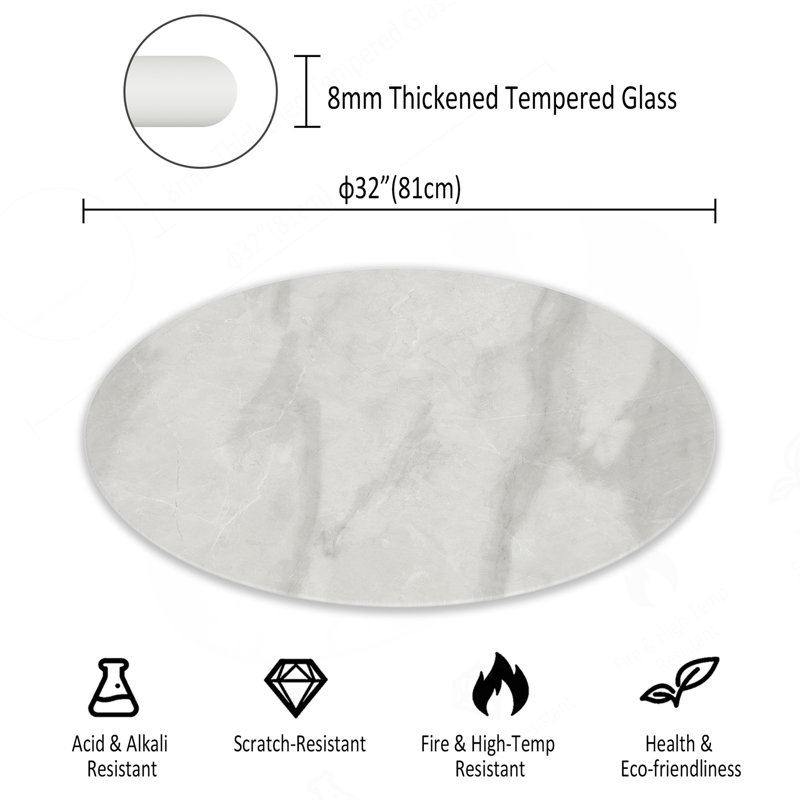 Plateau de table rond en verre trempé de 36 pouces avec design en marbre, plateau de remplacement et de couverture, table de salle à manger grise, table de café, table de patio, convient pour l'intérieur et l'extérieur