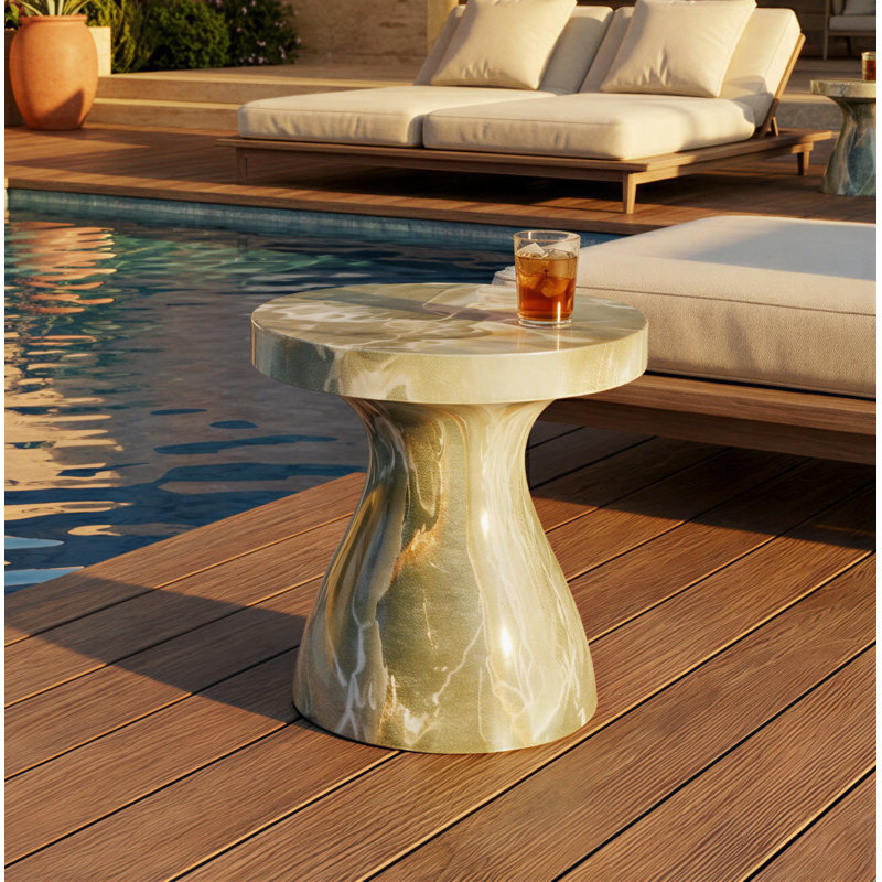 Monia Marble Green Effect Stool with Brockway Concrete Industrial End Table Indoor and Outdoor Stylish Durable Accent for Living Room