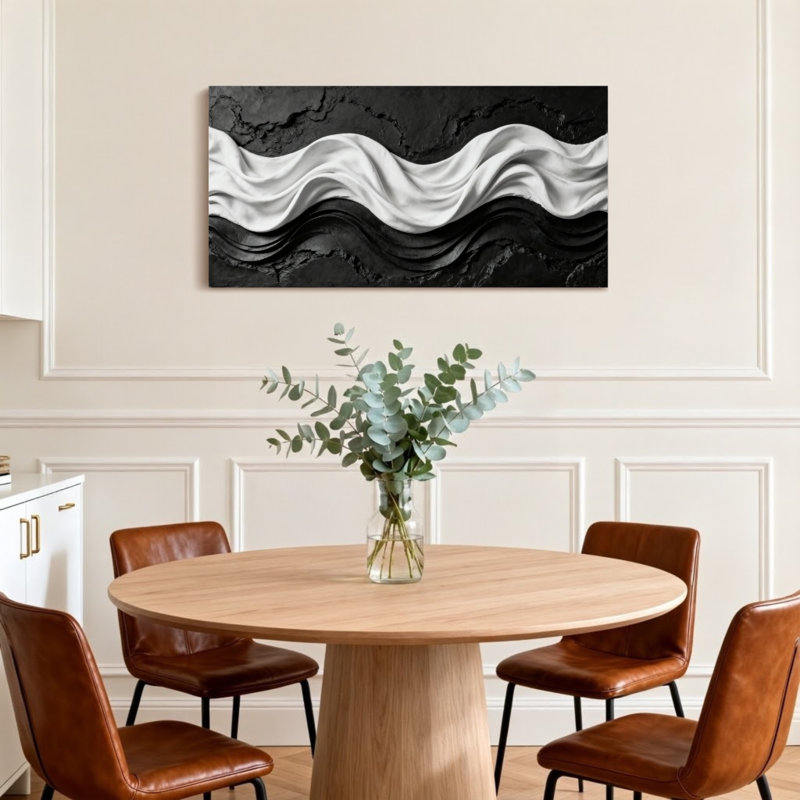 Vague de mode en noir et blanc, H 28 po x l 58 po